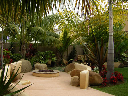 Firepit Patio Tropical Landscape design